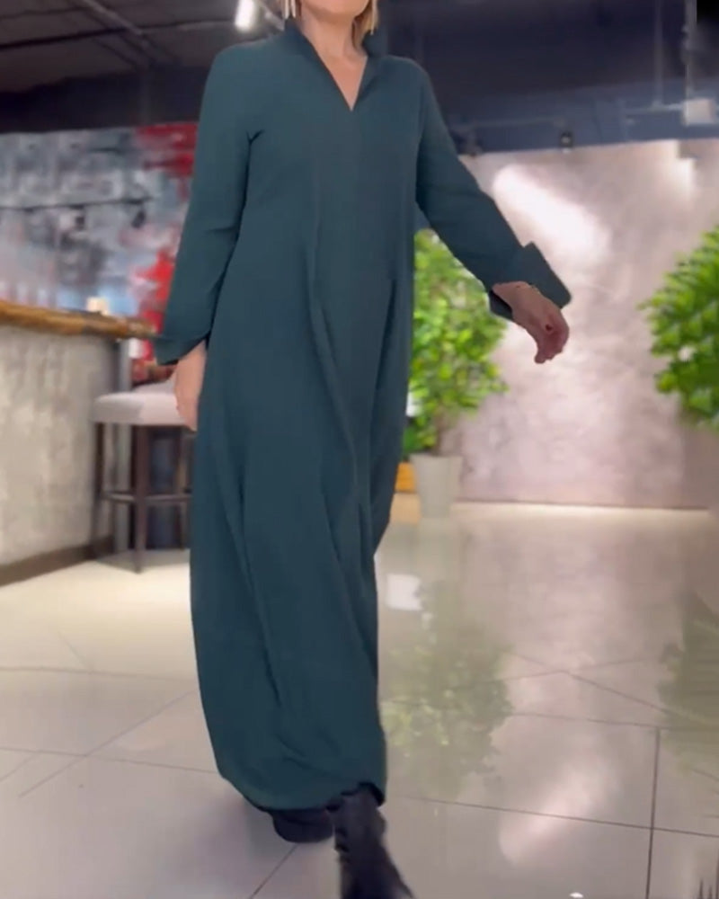 Evia™ | Robe Longue Ample avec Revers et Fente