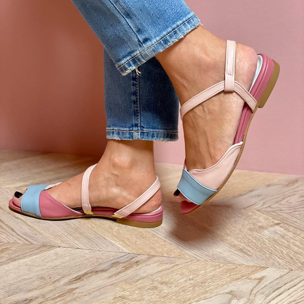 Roselina | Sandales roses asymétriques style color block